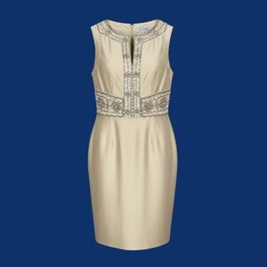 Vintage Kay Unger Raw Silk Ornate Beaded Dress Size 2 Champagne Empire Waist HK